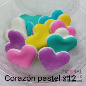 ADORNO CORAZON PASTEL MULTICOLOR AZUCAR X 12